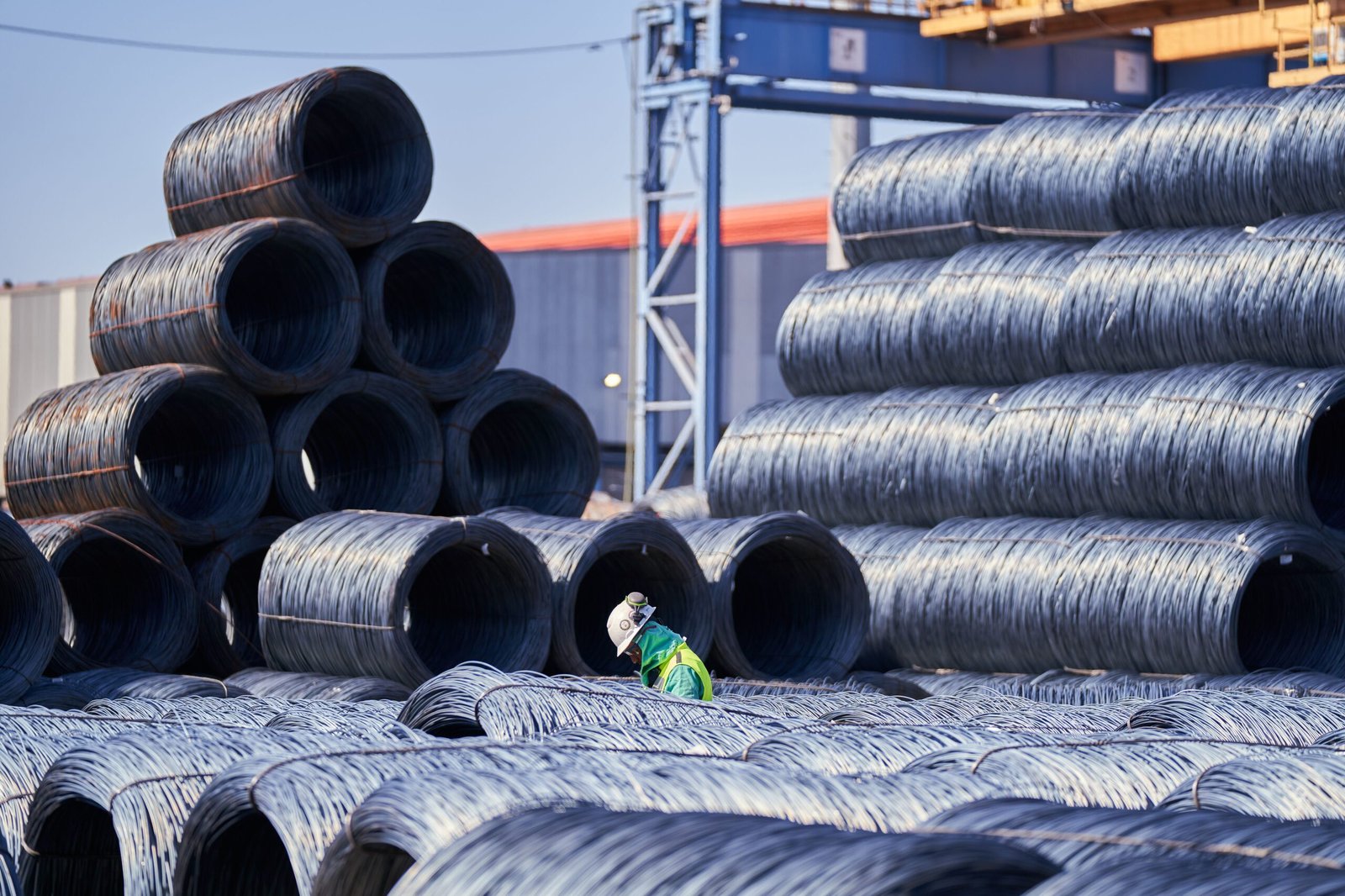 Steel coils prepared for industrial shipment